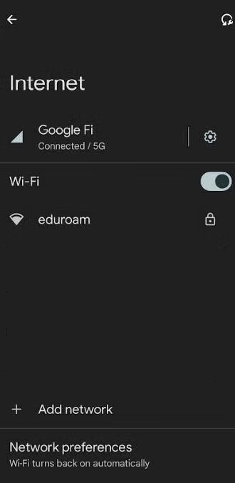 picture showing eduroam wireless network on android