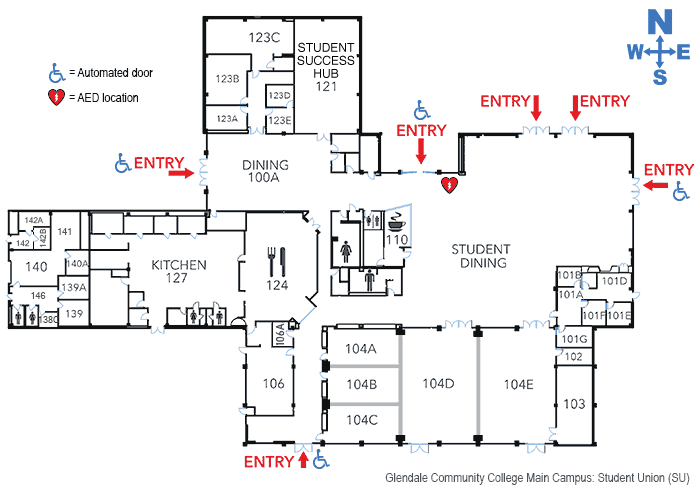 Student Union building floor plan at Glendale Community College.