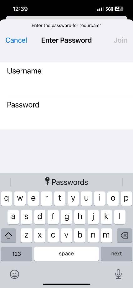 A screenshot of the Enter Password dialogue box in iOS.