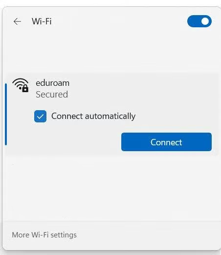 picture showing eduroam wifi network on windows