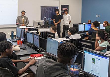 National Cyber Director Harry Coker, Jr., speaking at the Gaucho Security Operations Center (GSOC)