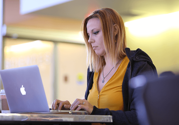 Student studying on campus